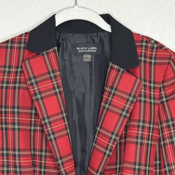 Black Label Evan-Picone Blazer Womens 8 Red Plaid Tartan One Button Jacket - Picture 3 of 8